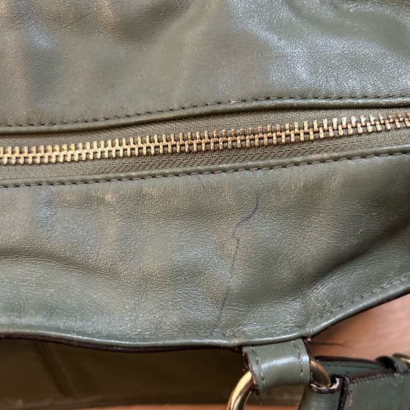 Coach Olive Green Leather Tote | Large Zip Top Shoulder Bag - Picture 10 of 16